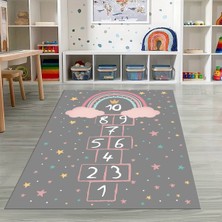 Napoli Home Dijital Baskılı Kaymaz Taban Yıkanabilir Eğlenceli Eğitici Çocuk Odası Halısı, N-Çocuk-12-Antrasit,
