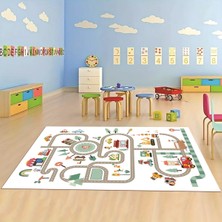 Napoli Home Dijital Baskılı Kaymaz Taban Yıkanabilir Eğlenceli Eğitici Çocuk Odası Halısı, N-Çocuk-48-Beyaz,