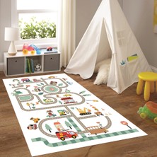 Napoli Home Dijital Baskılı Kaymaz Taban Yıkanabilir Eğlenceli Eğitici Çocuk Odası Halısı, N-Çocuk-48-Beyaz,