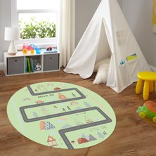Napoli Home Dijital Baskılı Kaymaz Yıkanabilir Eğlenceli Yuvarlak Çocuk Odası Halısı, N-Y-Çocuk-16-Yeşil,
