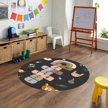 Napoli Home Dijital Baskılı Kaymaz Yıkanabilir Eğlenceli Yuvarlak Çocuk Odası Halısı, N-Y-Çocuk-29-Antrasit,