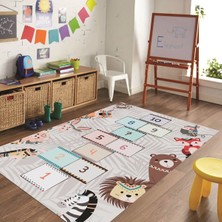 Napoli Home Dijital Baskılı Kaymaz Taban Yıkanabilir Eğlenceli Eğitici Çocuk Odası Halısı, N-Çocuk-28-Gri,