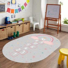Napoli Home Dijital Baskılı Kaymaz Yıkanabilir Eğlenceli Eğitici Oval Çocuk Odası Halısı, N-O-Çocuk-12-Gri,