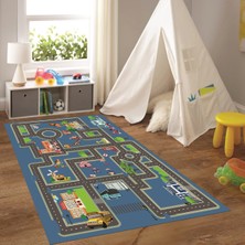 Napoli Home Dijital Baskılı Kaymaz Taban Yıkanabilir Eğlenceli Eğitici Çocuk Odası Halısı, N-Çocuk-20-Mavi,