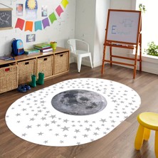 Napoli Home Dijital Baskılı Kaymaz Yıkanabilir Eğlenceli Eğitici Oval Çocuk Odası Halısı, N-O-Çocuk-27-Beyaz,