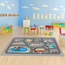 Napoli Home Dijital Baskılı Kaymaz Taban Yıkanabilir Eğlenceli Eğitici Çocuk Odası Halısı, N-Çocuk-02-Gri,
