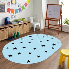 Napoli Home Dijital Baskılı Kaymaz Yıkanabilir Eğlenceli Eğitici Oval Çocuk Odası Halısı, N-O-Çocuk-32-Mavi,