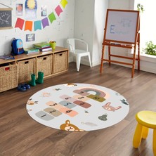 Napoli Home Dijital Baskılı Kaymaz Yıkanabilir Eğlenceli Yuvarlak Çocuk Odası Halısı, N-Y-Çocuk-29-Gri,