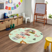 Napoli Home Dijital Baskılı Kaymaz Yıkanabilir Eğlenceli Yuvarlak Çocuk Odası Halısı, N-Y-Çocuk-29-Yeşil,