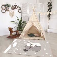 Napoli Home Dijital Baskılı Kaymaz Taban Yıkanabilir Eğlenceli Eğitici Çocuk Odası Halısı, N-Çocuk-22-Gri,