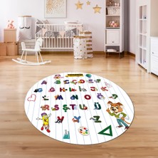 Napoli Home Dijital Baskılı Kaymaz Yıkanabilir Eğlenceli Yuvarlak Çocuk Odası Halısı, N-Y-Çocuk-33-Beyaz,