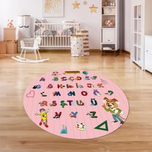 Napoli Home Dijital Baskılı Kaymaz Yıkanabilir Eğlenceli Yuvarlak Çocuk Odası Halısı, N-Y-Çocuk-33-Pembe,