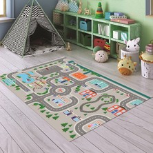 Napoli Home Dijital Baskılı Kaymaz Taban Yıkanabilir Eğlenceli Eğitici Çocuk Odası Halısı, N-Çocuk-47-Gri,