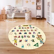 Napoli Home Dijital Baskılı Kaymaz Yıkanabilir Eğlenceli Yuvarlak Çocuk Odası Halısı, N-Y-Çocuk-33-Krem,