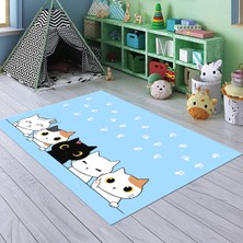 Napoli Home Dijital Baskılı Kaymaz Taban Yıkanabilir Eğlenceli Eğitici Çocuk Odası Halısı, N-Çocuk-49-Mavi,