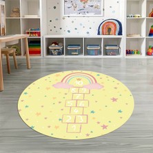 Napoli Home Dijital Baskılı Kaymaz Yıkanabilir Eğlenceli Yuvarlak Çocuk Odası Halısı, N-Y-Çocuk-12-Sarı,