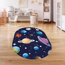 Napoli Home Dijital Baskılı Kaymaz Yıkanabilir Eğlenceli Eğitici Oval Çocuk Odası Halısı, N-O-Çocuk-38-Lacivert,