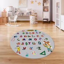 Napoli Home Dijital Baskılı Kaymaz Yıkanabilir Eğlenceli Yuvarlak Çocuk Odası Halısı, N-Y-Çocuk-33-Gri,