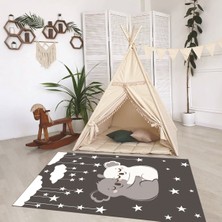 Napoli Home Dijital Baskılı Kaymaz Taban Yıkanabilir Eğlenceli Eğitici Çocuk Odası Halısı, N-Çocuk-22-Antrasit,