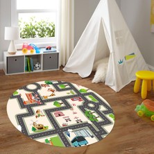 Napoli Home Dijital Baskılı Kaymaz Yıkanabilir Eğlenceli Yuvarlak Çocuk Odası Halısı, N-Y-Çocuk-20-Krem,