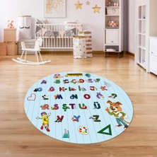 Napoli Home Dijital Baskılı Kaymaz Yıkanabilir Eğlenceli Yuvarlak Çocuk Odası Halısı, N-Y-Çocuk-33-Mavi,