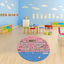 Napoli Home Dijital Baskılı Kaymaz Yıkanabilir Eğlenceli Yuvarlak Çocuk Odası Halısı, N-Y-Çocuk-07-Pembe,