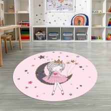 Napoli Home Dijital Baskılı Kaymaz Yıkanabilir Eğlenceli Yuvarlak Çocuk Odası Halısı, N-Y-Çocuk-13-Pembe,