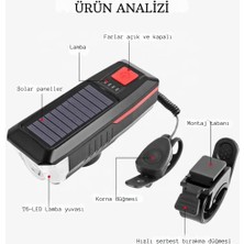 Techtic Güneş Enerejili Bisiklet Feneri Korna Su Geçirmez Solar Scooter Işık Şarj Edilebilir Ön Far (Mavi)