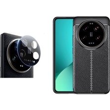 Vendas Xiaomi Mi 14 Ultra Uyumlu Kılıf Deri Dikiş Tasarımlı Niss Kapak + Kamera Lens Koruyucu