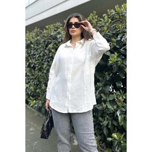 New Laviva Kadın Ekru Yarasa Kol, Cep Detaylı, Salaş Müslin Gömlek