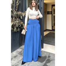 New Laviva Kadın Indigo Fermuar Kapamalı, Cepli, Pileli Bol Paça Etek Pantolon