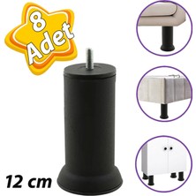 Glaswen 8 Adet Metal Destek Ayağı 12 cm Siyah Mobilya Kanepe Baza Koltuk Ayakları Metrik 8 Civatalı İnce Diş