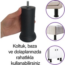 Glaswen 8 Adet Metal Destek Ayağı 12 cm Siyah Mobilya Kanepe Baza Koltuk Ayakları Metrik 8 Civatalı İnce Diş