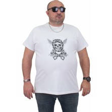 Moc Grande Mocgrande Erkek Büyük Beden Sıfır Yaka Tişört Motor City 24141 Beyaz