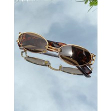 Mise Aksesuar Oval Gold Çerçeve Trend Unisex Kahve Renk Leoparlı Güneş Gözlüğü