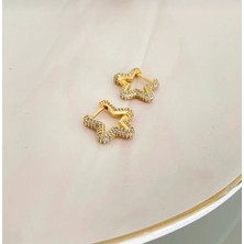 Linaco Zirkon Taşlı Gold Yıldız Küpe