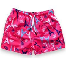 Little Tortoise Paris Temalı Erkek Çocuk Renkli Deniz Şortu