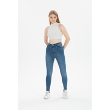 Jeany Jeans Evelyn Buz Mavi Yüksek Bel Dar Paça Jeans Denim Kot Pantolon 33 - Mavi