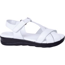 Mammamia D24YS-1855 Beyaz Kadın Deri Sandalet