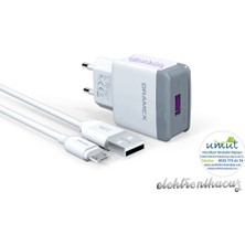 Dramex D30M 3.0A 18W Micro USB Şarj Adaptörü & Şarj Data Kablosu D30M Charge Adapter Mıcro USB Set 3.0A Mikro USB Girişli Ev Şarj Seti