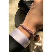 Sunshine 925 Ayar Yüksek Kalite Pembe Taşlı Su Yolu Bileklik El Mıhlaması