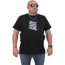 Starbattal Erkek Büyük Beden Sıfır Yaka Tişört Panic 24135 Sıyah