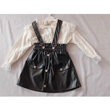 Mavera Beyaz Dantelli Gömlek, Deri Askılı Etekli 2'li Takım