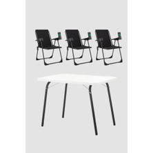 Armarks 3 Adet Katlanır Bardaklıklı Kamp Sandalye ve Masa Seti,taşınabilir Piknik Bahçe Sandalyesi Masa Seti