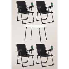 Armarks 4 Adet Katlanır Bardaklıklı Kamp Sandalye ve Masa Seti,taşınabilir Piknik Bahçe Sandalyesi Masa Seti