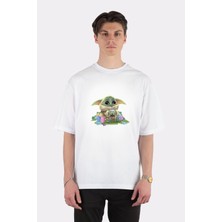 Green Mint  Beyaz Oversize T-Shirt The Mandalorian Painted Easter Grogu