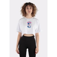 Green Mint Beyaz  Pamuk Bisiklet Yaka Crop T-Shirt Cowboy Stardust