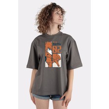 Green Mint Füme  Pamuk Bisiklet Yaka Oversize T-Shirt Asuka Langley Evangelion
