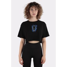 Green Mint Siyah  Pamuk Bisiklet Yaka Crop T-Shirt Acoustic Eye 1_EM1021