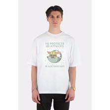Green Mint  Beyaz Oversize T-Shirt He Attacks